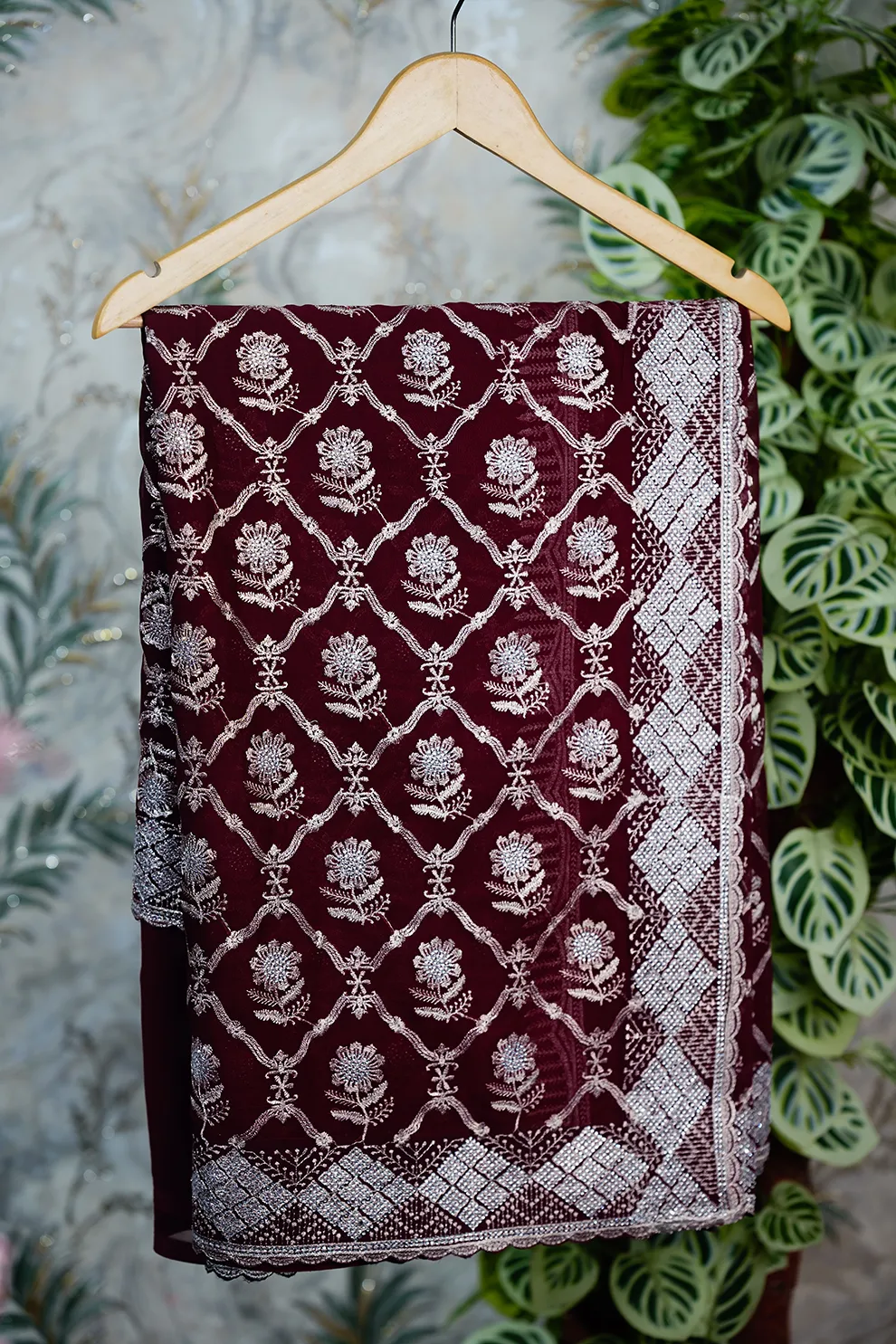 Maroon-Siroski Stone Elegant Party Wear Saree